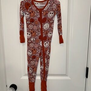 Smiley Face Kids One Piece Pajama - Red and White
